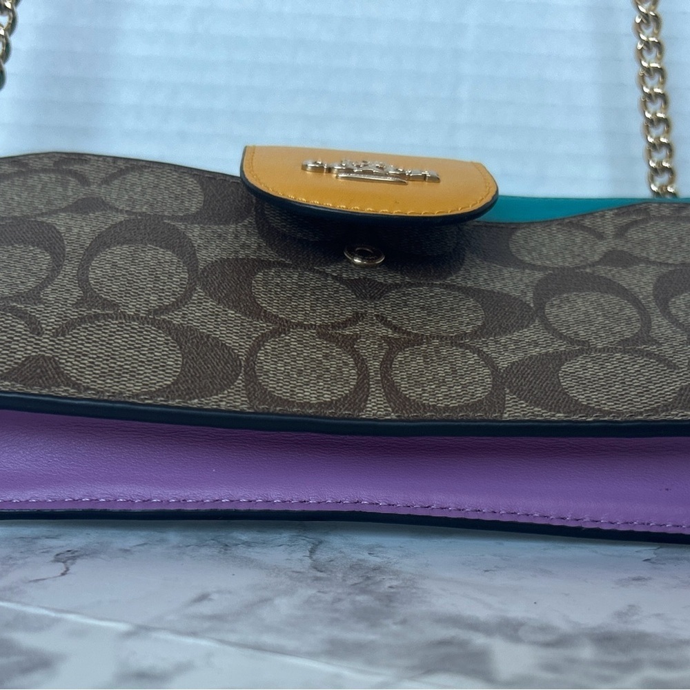 Coach PoppyColorblock Signature Crossbody with Teal, Mustard and Pink Accents - Picture 3 of 7